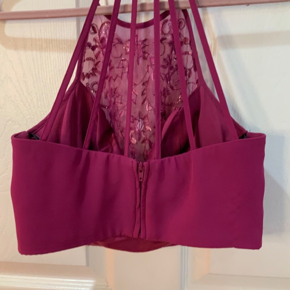 Rhinestone Sequin Party Purple Crop Halter Top Size 5/6 - Picture 8 of 10